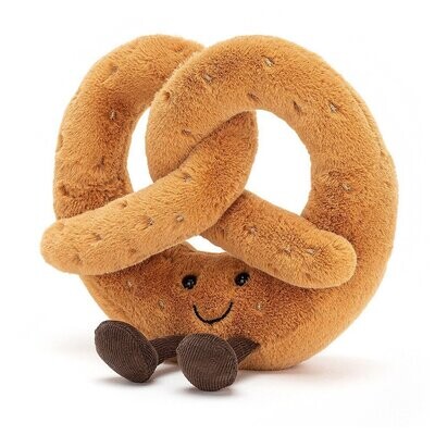 Brezel Amuseable Pretzel - Food & Drink Jellycat Amuseables Pretzel, Plüsch-Brezel in Goldbraun mit Lächeln & baumelnden Beinchen, Ansicht diagonal von vorne