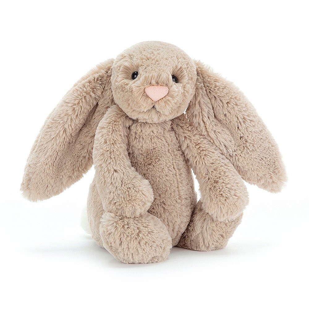 Hase Beige Bunny - Bashful Bunnies Jellycat Kuschelhase Beige, 31cm, Frontansicht mit langen Ohren und weichem Fell