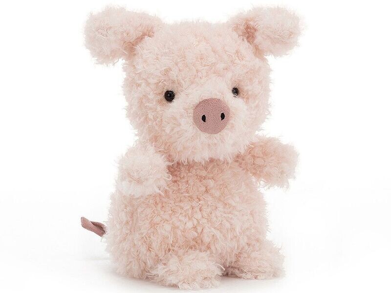 Jellycat Little Pig rosa Plüschschwein sitzend mit niedlicher Stupsnase und schwarzem Knopfauge
