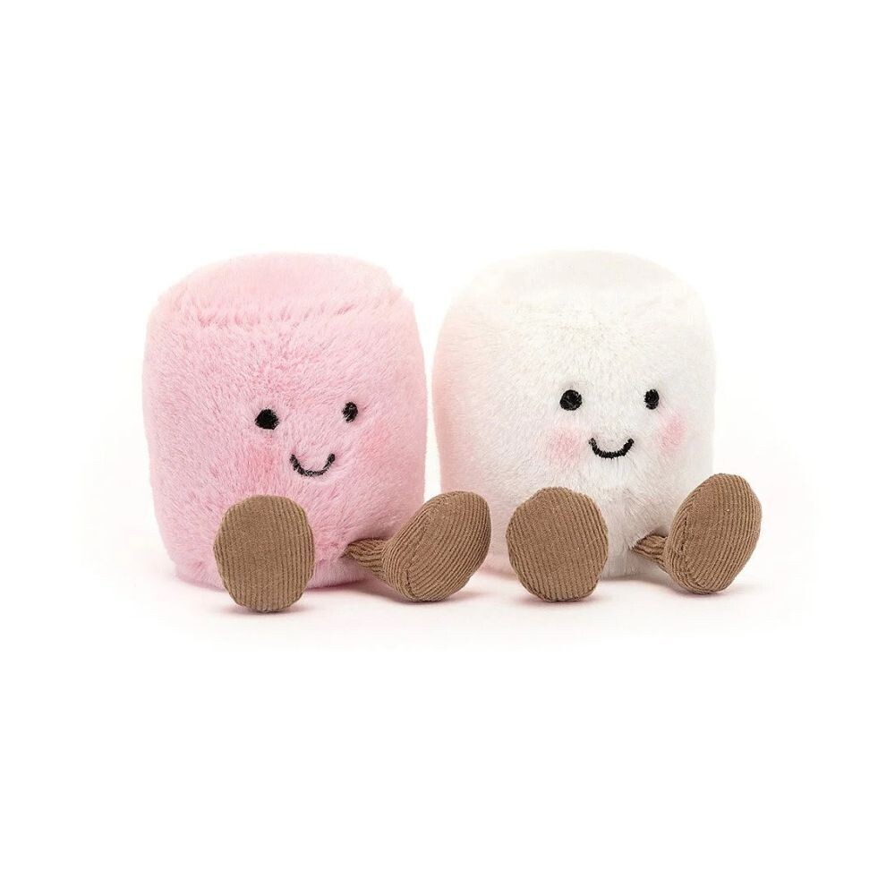 Amuseables Pink & White Marshmallows von Jellycat, kuscheliges Plüschtier-Duo Rosa & Weiß, Ansicht von vorne