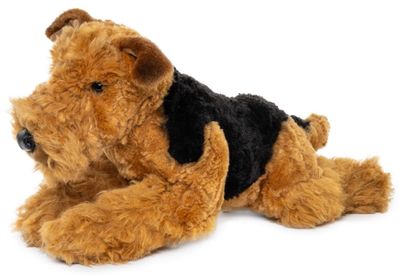 Airedale Terrier - Uni-Toys Uni-Toys Airedale Terrier Plüschtier Hund liegend 43 cm lang braun schwarz weiches Fell typischer Bart Stofftier