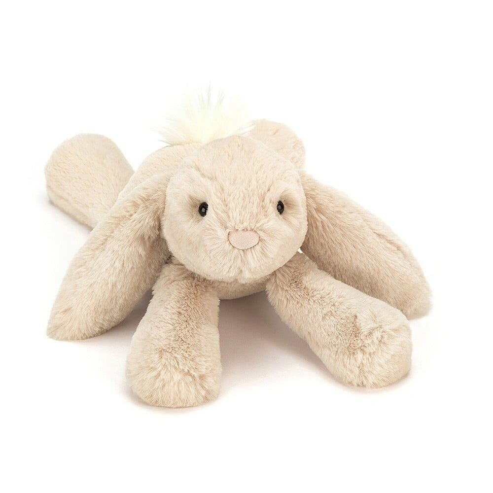 Jellycat Smudge Rabbit, Größe Medium, Schlenkerhase aus Plüsch mit schlenkernden Armen & Beinen, Hase liegend von vorne