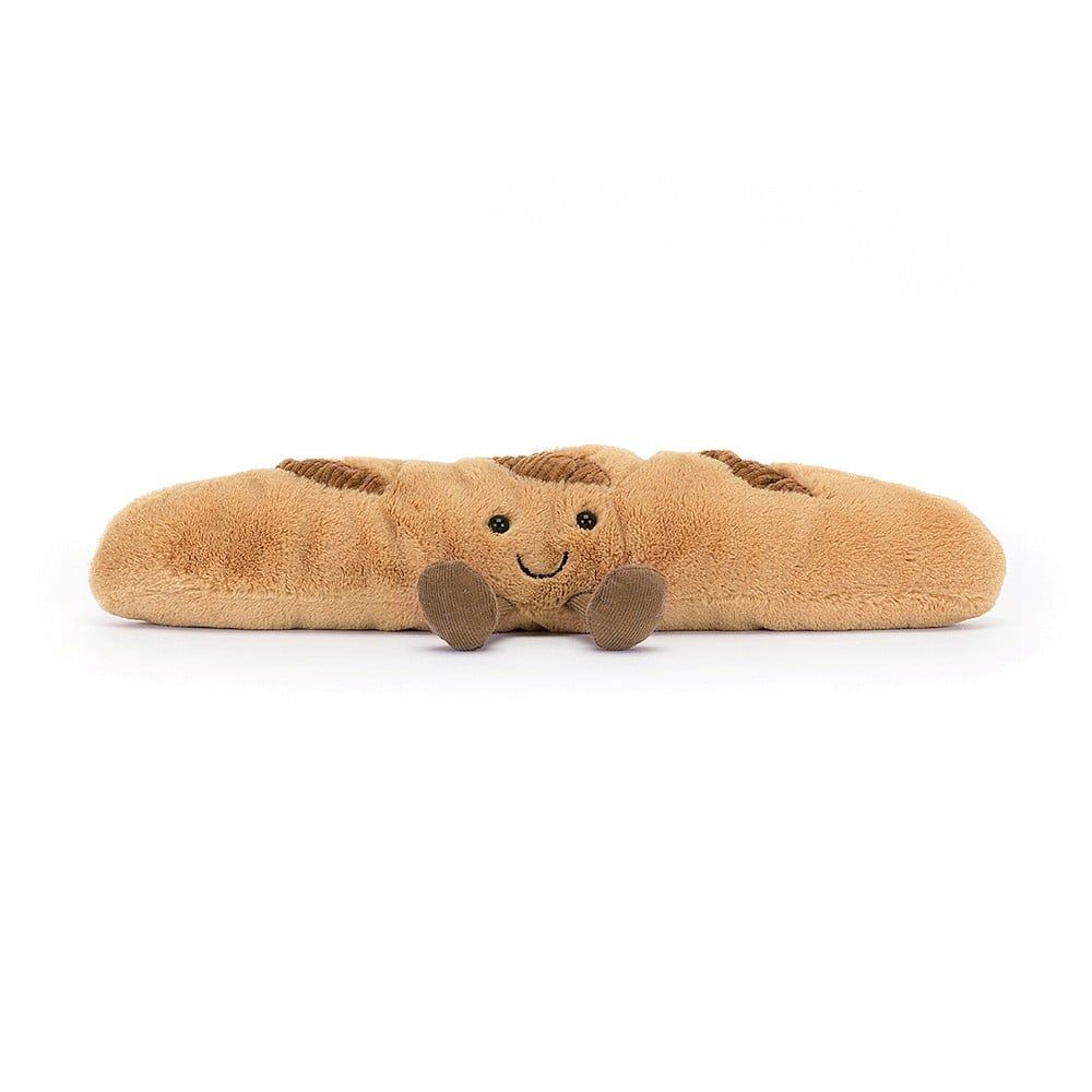 Jellycat Amuseable Baguette weich braun lächelndes Gesicht Cord-Füße Brot Plüschtier