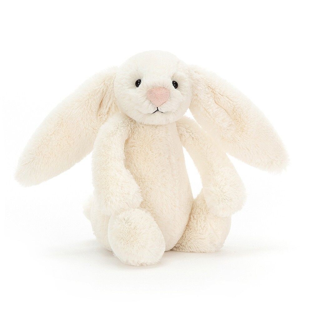 Jellycat Bashful Cream Bunny Kuscheltier, 18 cm, cremefarbener Plüschhase mit langen Schlappohren und Stupsnase.