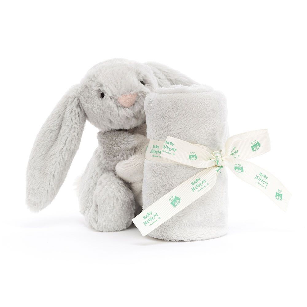Jellycat Schmusetuch mit aufgesetztem Hasen Bashful Bunny aus daunenweichem Plüsch mit langen Schlappohren für Babys