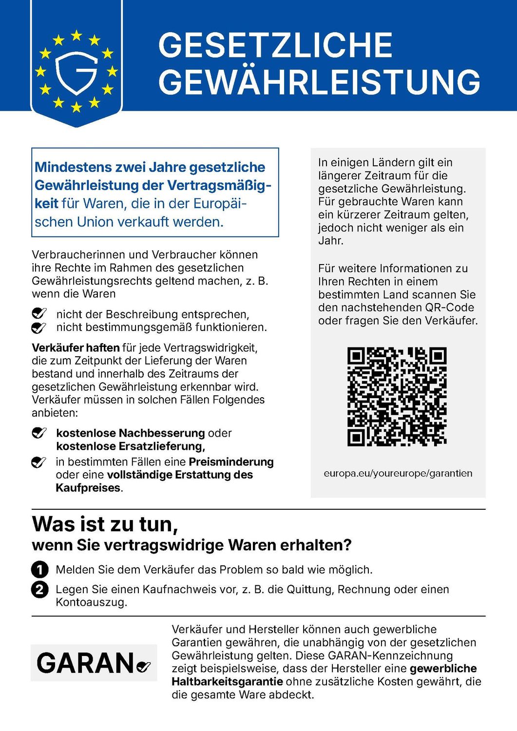 EU Gewährleistungslabel