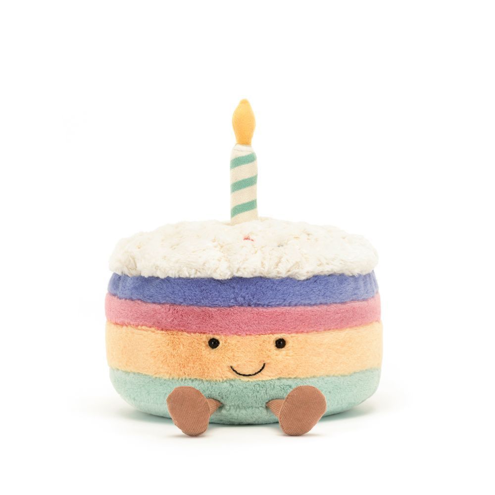 Jellycat Amuseable Rainbow Birthday Cake Regenbogen Kuchen Plüsch Kerze weiß bunt