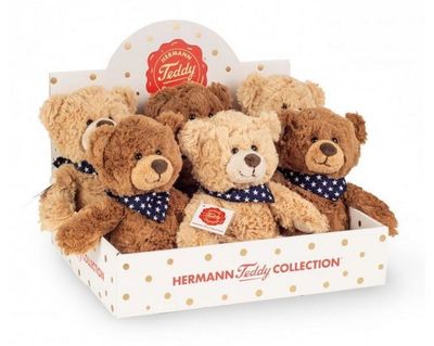 Teddy hellbraun, dunkelbraun - Hermann Teddy Hermann Teddy Schlenkerbär von Teddy Hermann 20cm, Teddybär mit dunkelblauem Sternchen-Halstuch, in hellbraun & dunkelbraun