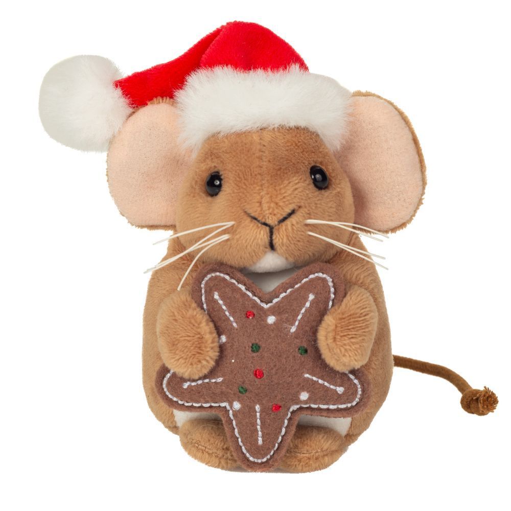 Maus Weihnachtsmaus mit Keks - Hermann Teddy Hermann Teddy Weihnachtsmaus von Teddy-Hermann, 11cm, Kuscheltier mit Lebkuchen-Keks & Weihnachtsmütze, Ansicht von vorne