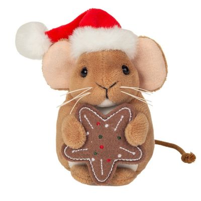 Maus Weihnachtsmaus mit Keks - Hermann Teddy Hermann Teddy Weihnachtsmaus von Teddy-Hermann, 11cm, Kuscheltier mit Lebkuchen-Keks & Weihnachtsmütze, Ansicht von vorne
