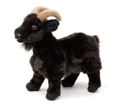 Ziege Bergziege - Uni-Toys Uni-Toys Bergziege Plüschtier schwarz stehend detailreiche graue Hörner Ziegenbärtchen weiches Premium Fell Stofftier