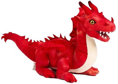 Drache Rot - Uni-Toys Uni-Toys Drache Plüschtier stehend 40 cm lang große Flügel Zacken auf dem Rücken, Hörner treue Augen Fabelwesen Stofftier