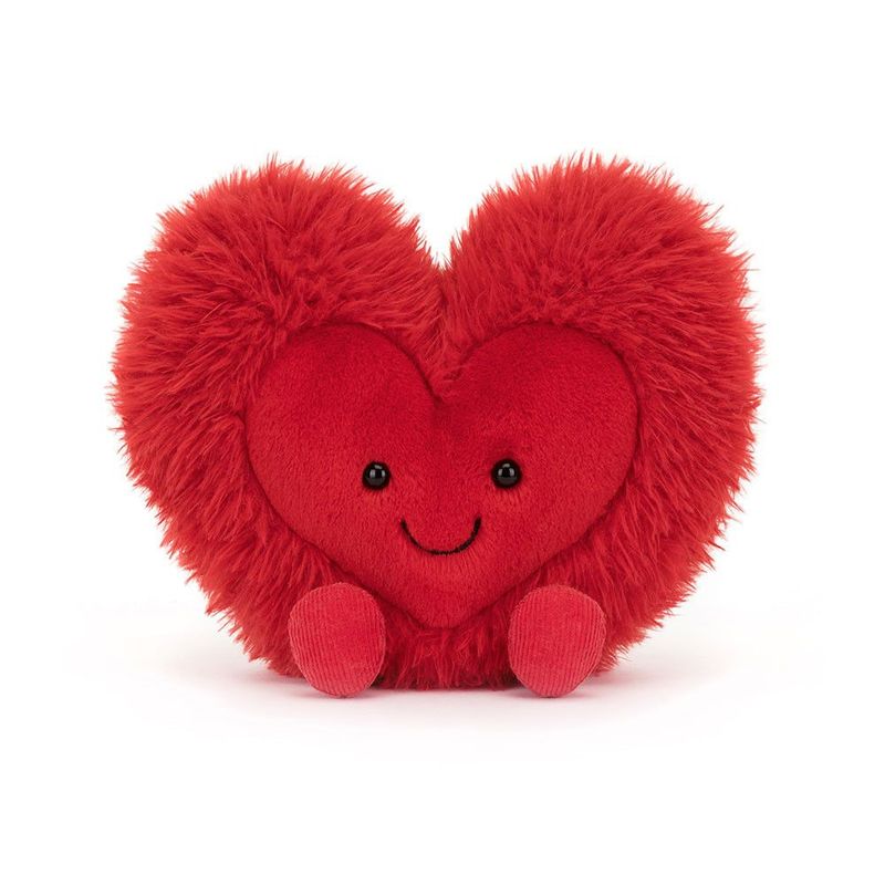 Jellycat Beatie Heart Large from the front with red plush and friendly face