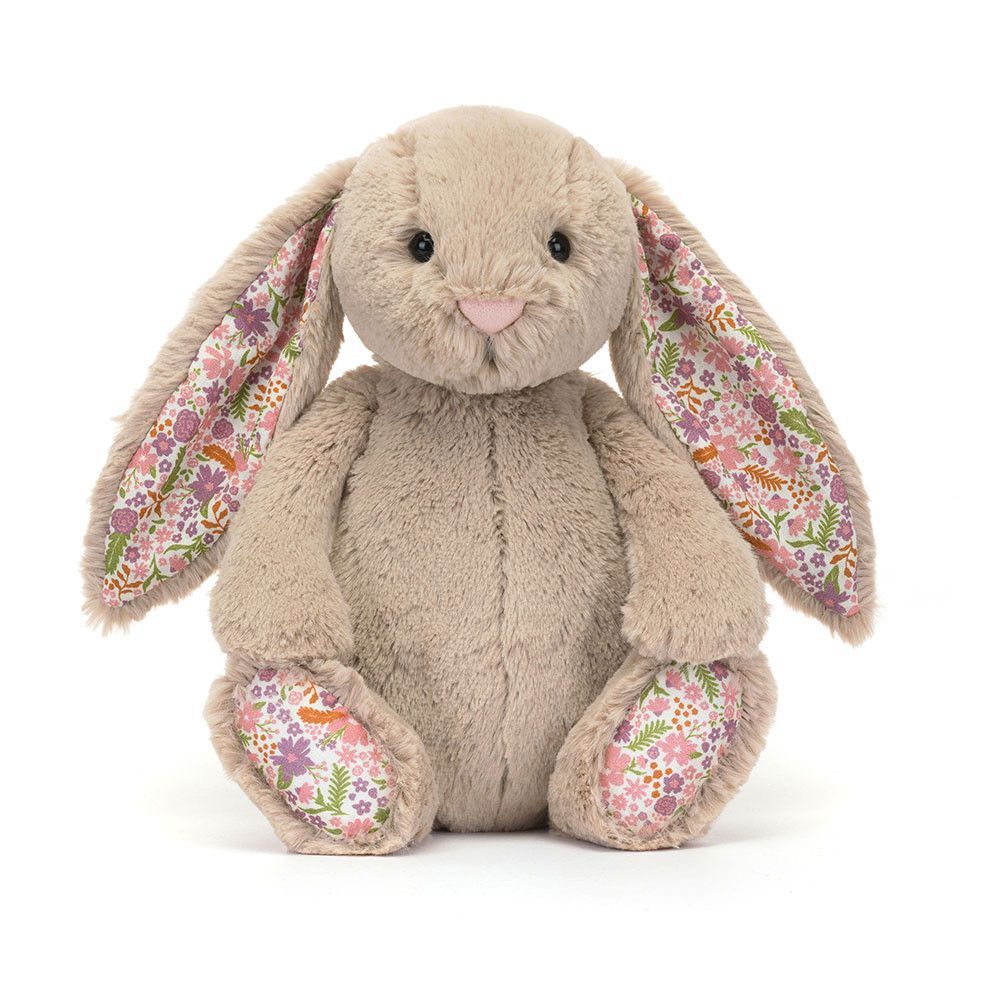 Jellycat Kuschelhase Blossom Beige Bunny Petal, 31cm, Frontansicht mit langen Ohren und weichem Fell