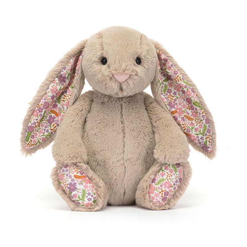 Hase Beige Petal Bunny - Jellycat Blossom Bashful Bunnies Jellycat Kuschelhase Blossom Beige Bunny Petal, 31cm, Frontansicht mit langen Ohren und weichem Fell