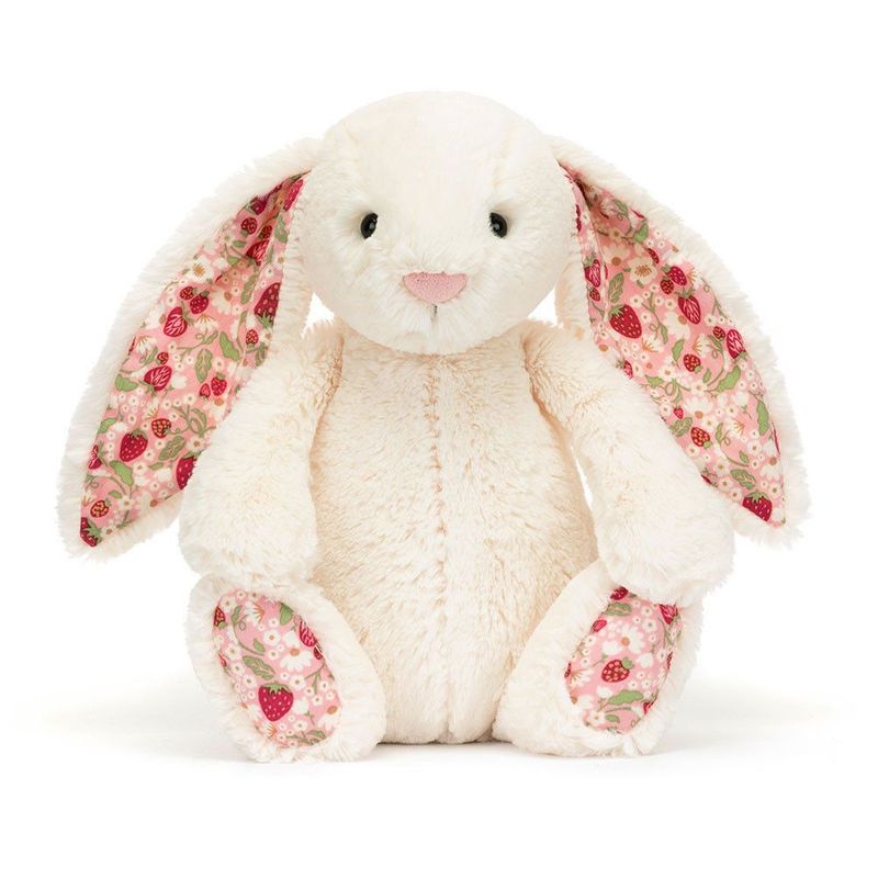 Jellycat Kuschelhase Blossom Cream Bunny Berry, 31cm, Frontansicht mit langen Ohren und weichem Fell