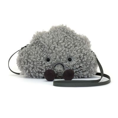 Jellycat Amuseables Storm Cloud Tasche mit grauem Plüsch, traurigem Gesicht & Schulterriemen, vorne