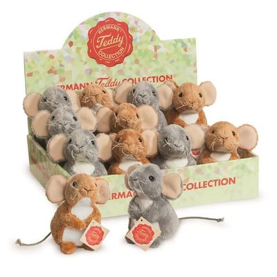 Hermann Teddy Maus von Teddy-Hermann, 11 cm, Kuscheltier, Braun oder Grau, Ansicht in der Box
