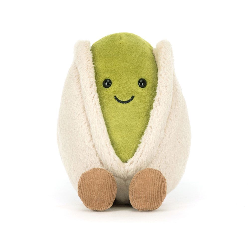 Jellycat Horatio Pistachio von vorne – weiches, flauschiges Kuscheltier in Pistazien-Form