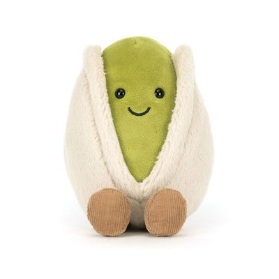 Jellycat Horatio Pistachio von vorne – weiches, flauschiges Kuscheltier in Pistazien-Form