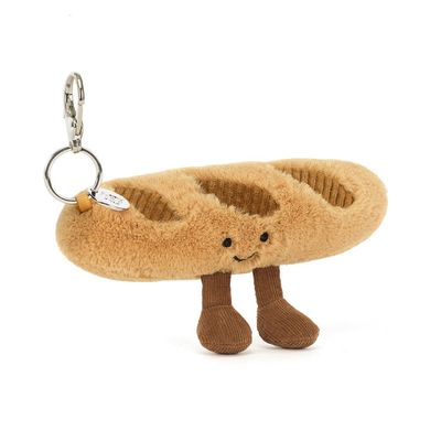 Schräge Ansicht Jellycat Amuseables Baguette Bag Charm, Baguette-Brot Taschen- & Schüsselanhänger