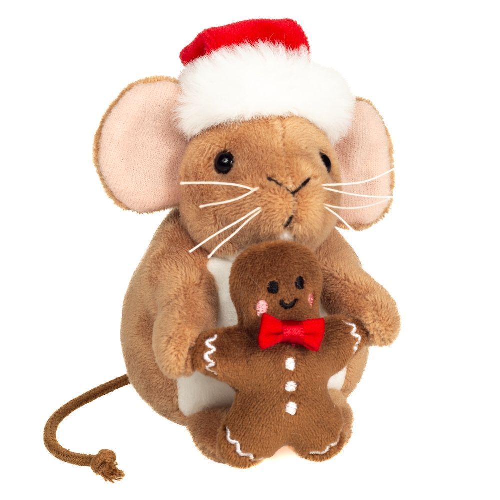 Maus Weihnachtsmaus mit Lebkuchenmann - Hermann Teddy Hermann Teddy Weihnachtsmaus von Teddy-Hermann, 11cm Kuscheltier mit Lebkuchenmann und Weihnachtsmütze, Ansicht von vorne