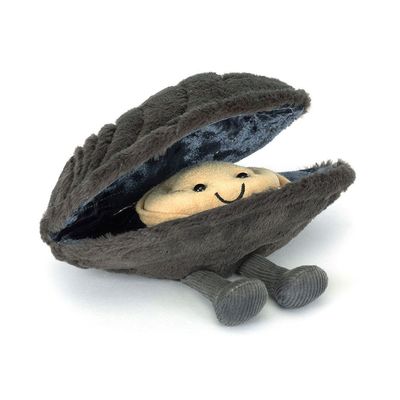 Jellycat Amuseables Michelle Mussel, flauschige Miesmuschel mit kuscheligem Inneren, Muschel diagonal von vorne
