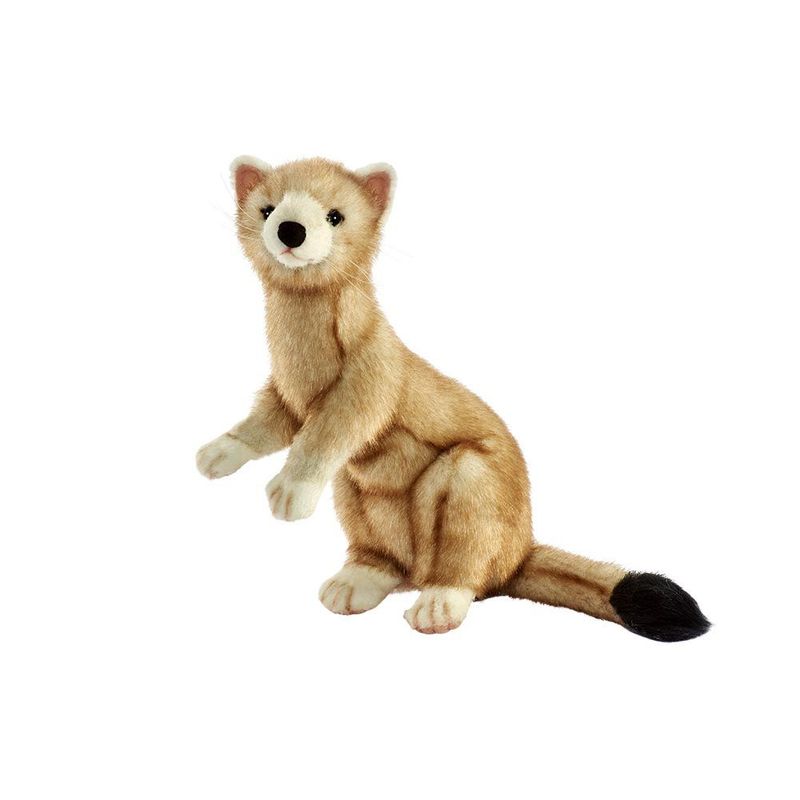 Beige Stoat - Hansa Creation Hansa Creation Ermine Beige, 28 cm, naturalistic plush ermine standing, view diagonally from the front