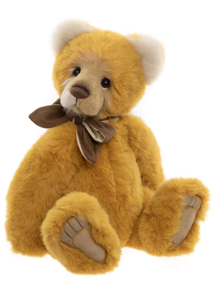 CHARLIE BEARS Bär Mrs Jones Charlie Bears Mrs. Jones Plüschbär, 36 cm, 5-fach gegliedert, senfgelbes Fell mit Schleife, sitzt.