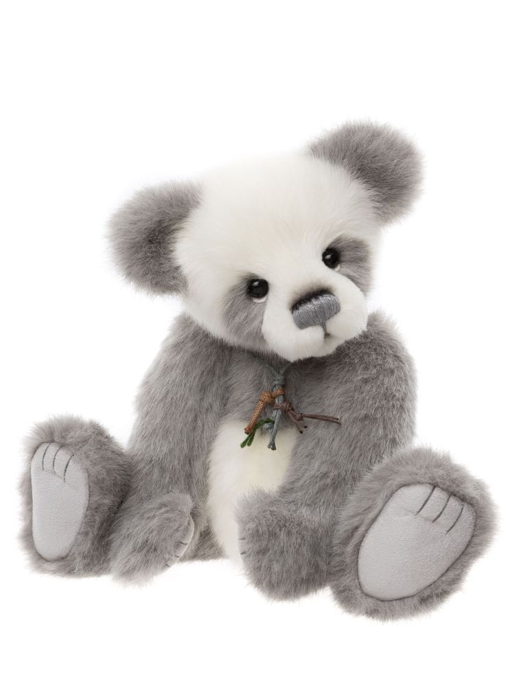 Charlie Bears Anniversary Bronte Panda Plüschbär, 29 cm, Grau-Weiß, 5-fach gegliedert mit Halskette.