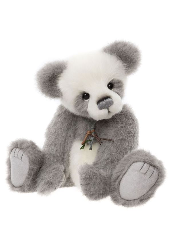 Charlie Bears Anniversary Bronte Panda Plüschbär, 29 cm, Grau-Weiß, 5-fach gegliedert mit Halskette.