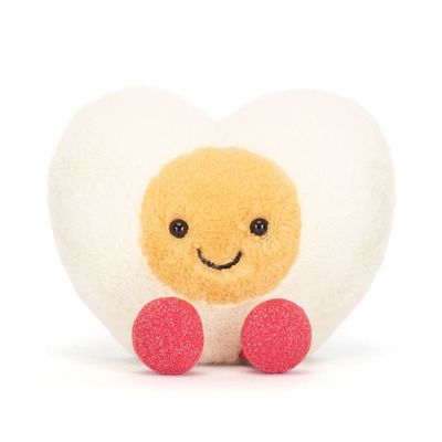 Gekochtes Ei Herz - Jellycat Food & Drink Jellycat Amuseables Heart Boiled Egg, Kuscheltier Herz-Ei mit rosa Beinchen, Ansicht von vorne