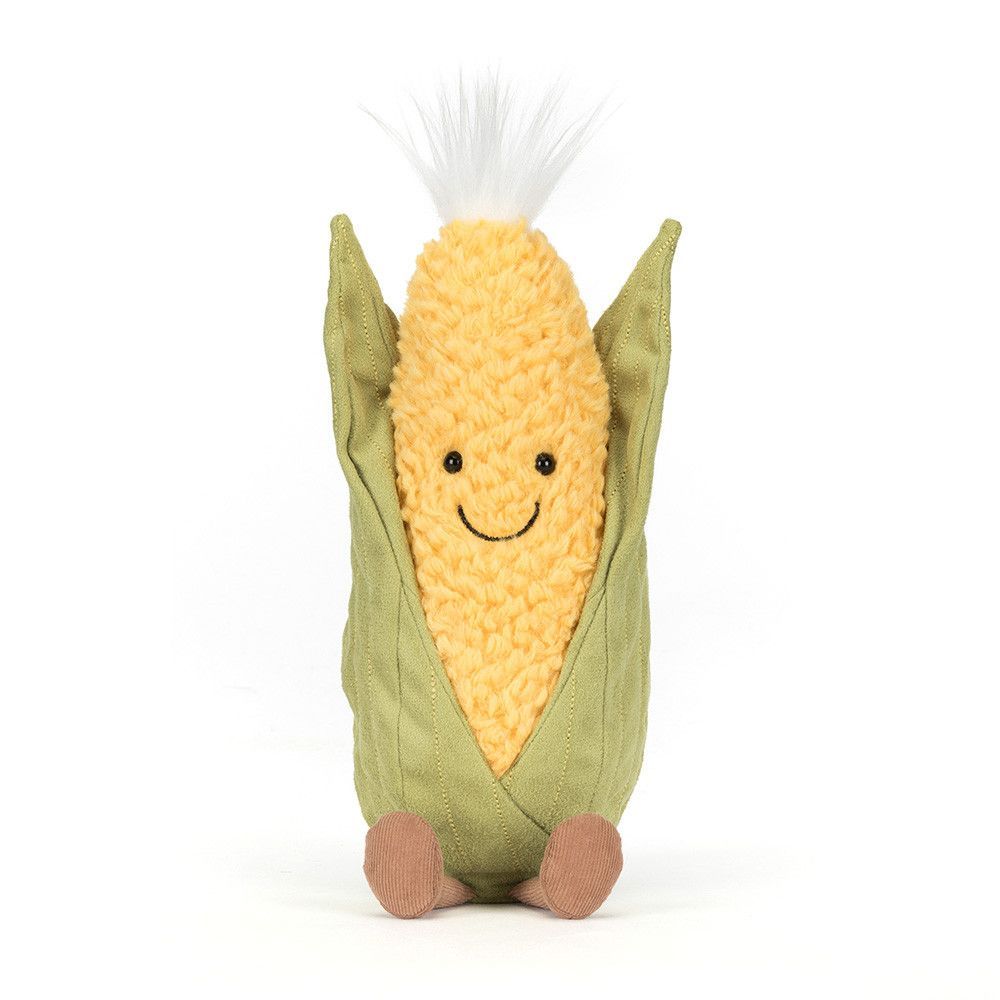 Jellycat Amuseables Sweetcorn, Kuscheltier gelber Maiskolben mit Gesicht, Ansicht von vorne