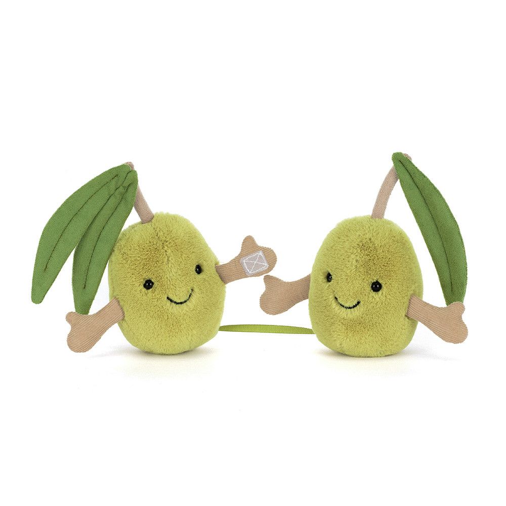 Jellycat Amuseable Olives A6OLI Plüsch Oliven Duo grün mit Klettverschluss Händen