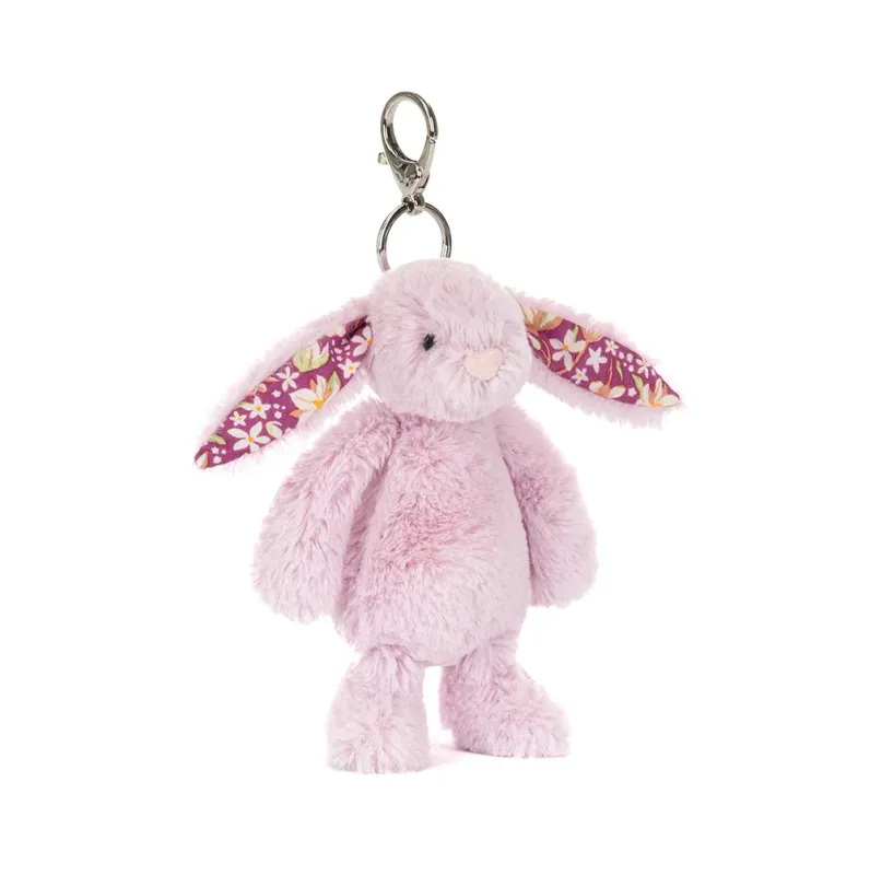 Jellycat Bashful Bunny Taschenanhänger kleiner Plüschhase mit silbernem Clip schräg