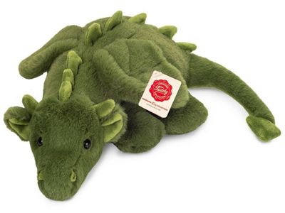 Drache Cleo - Hermann Teddy Hermann Teddy Drache Cleo 32 cm liegend mit grünem weichem Plüschfell, Flügeln und Drachenkamm