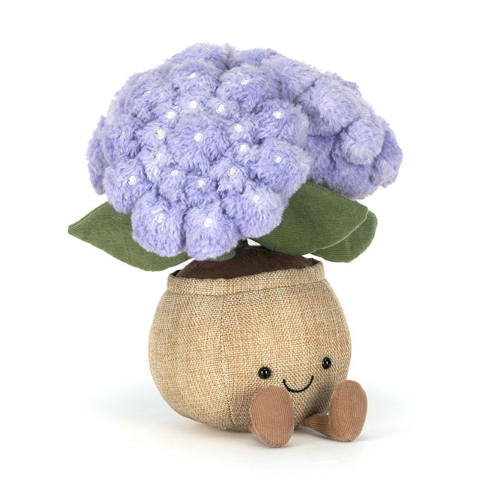 Jellycat Amuseable Hydrangea Hortensie Pflanze im Topf lila blau Blüten Vorderansicht