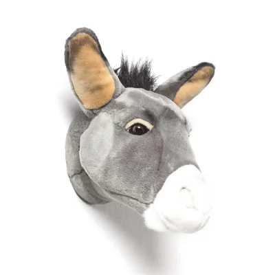 Wild & Soft Esel Wandkopf grau Plüsch Trophäe Kinderzimmer Dekoration seitlich
