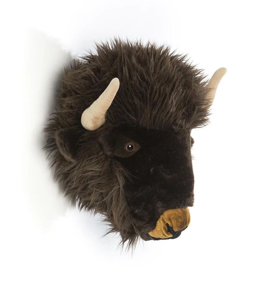 Büffel Alex Kopf - Wild & Soft Wild & Soft Büffel Wandkopf braun zottelig Plüsch Trophäe Hörner Kinderzimmer Seitenansicht