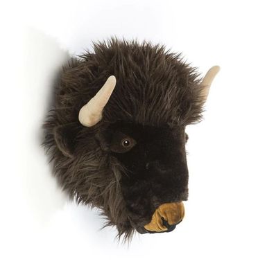 Wild & Soft Büffel Wandkopf braun zottelig Plüsch Trophäe Hörner Kinderzimmer Seitenansicht