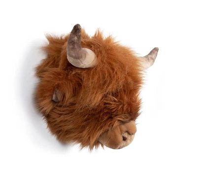 Wild & Soft Hochlandrind Wandkopf braun zottelig Highland Cow Plüsch Trophäe seitlich