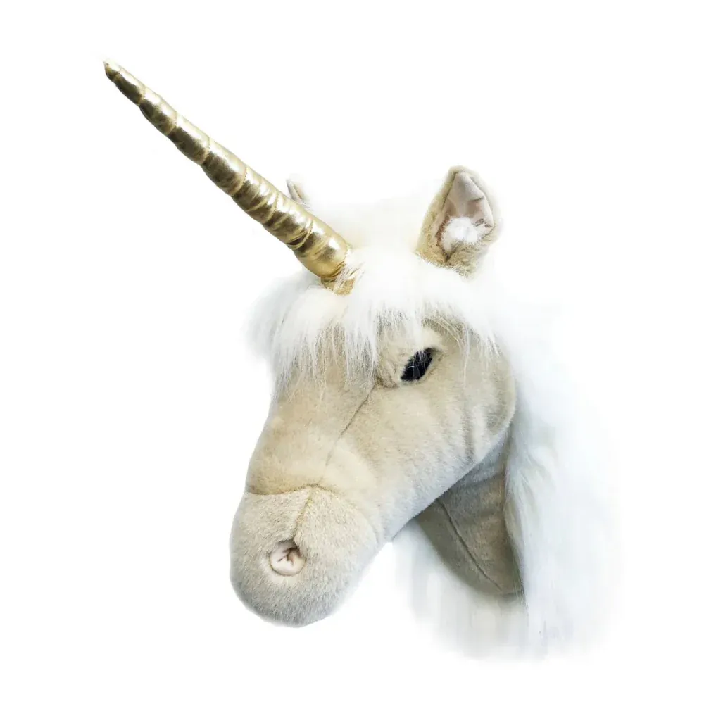 Einhorn Fay Nicolas Kopf - Wild & Soft Wild & Soft Einhorn Wandkopf beige glitzerndes Horn Plüsch Trophäe