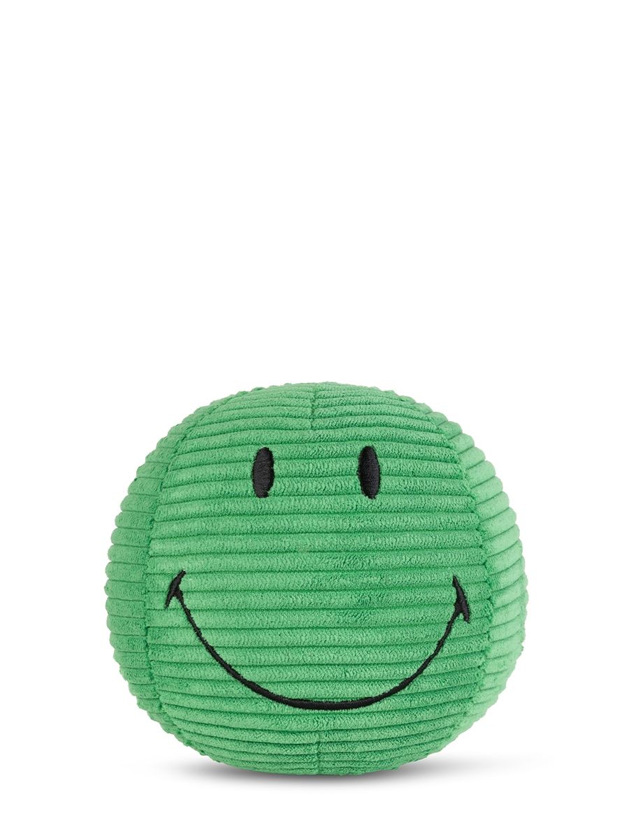Smiley Bon Ton Toys grün Cord-Stoff strukturiert rund Plüschtier gelbes Gesicht gestickt