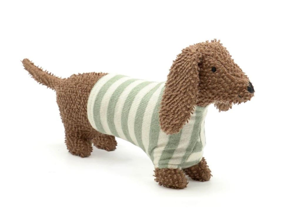 Mea Living Dackel aus Baumwolle 30 cm lang mit gestreiftem Shirt Stofftier Hund Deko