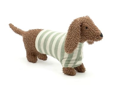 Mea Living Dackel aus Baumwolle 30 cm lang mit gestreiftem Shirt Stofftier Hund Deko