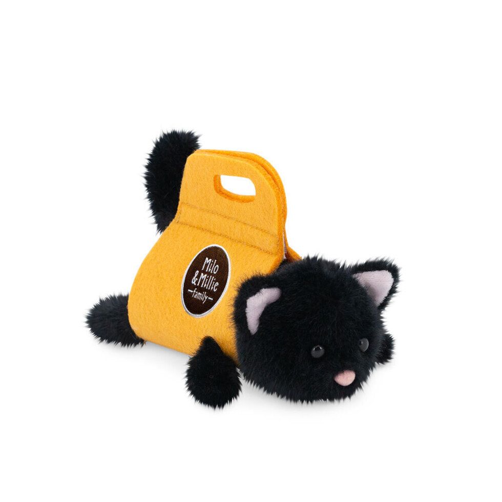 Milo &Millie Katze Baby the Black Kitten - Orange Toys Orange Toys Katze Baby Plüschtier 13 cm schwarz liegend in kleiner bunter Stoff-Tragetasche