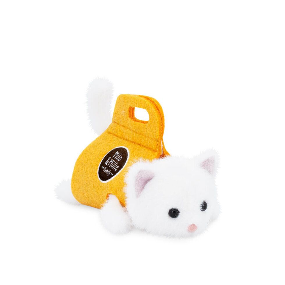 Milo &Millie Katze Baby the White Kitten - Orange Toys Orange Toys Katze Baby Plüschtier 13 cm weiß liegend in kleiner bunter Stoff-Tragetasche