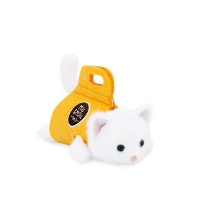 Orange Toys Katze Baby Plüschtier 13 cm weiß liegend in kleiner bunter Stoff-Tragetasche