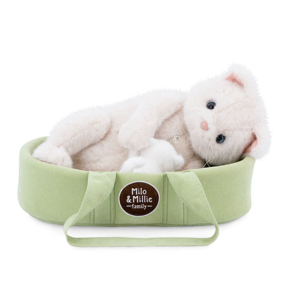 Milo &Millie Katze Millie mit Baby the White Cat - Orange Toys Orange Toys Katze Millie Plüschtier Reißverschluss Bauch Magnet Zitzen Baby Tragetasche Geschenkkarton