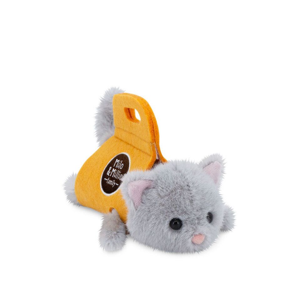 Milo &Millie Katze Baby the Grey Kitten - Orange Toys Orange Toys Katze Baby Plüschtier 13 cm grau liegend in kleiner bunter Stoff-Tragetasche
